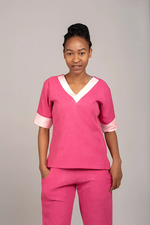 2 piece Suit V-neck Short Sleeve-Zihle Range - XL / Pink - Scrubs