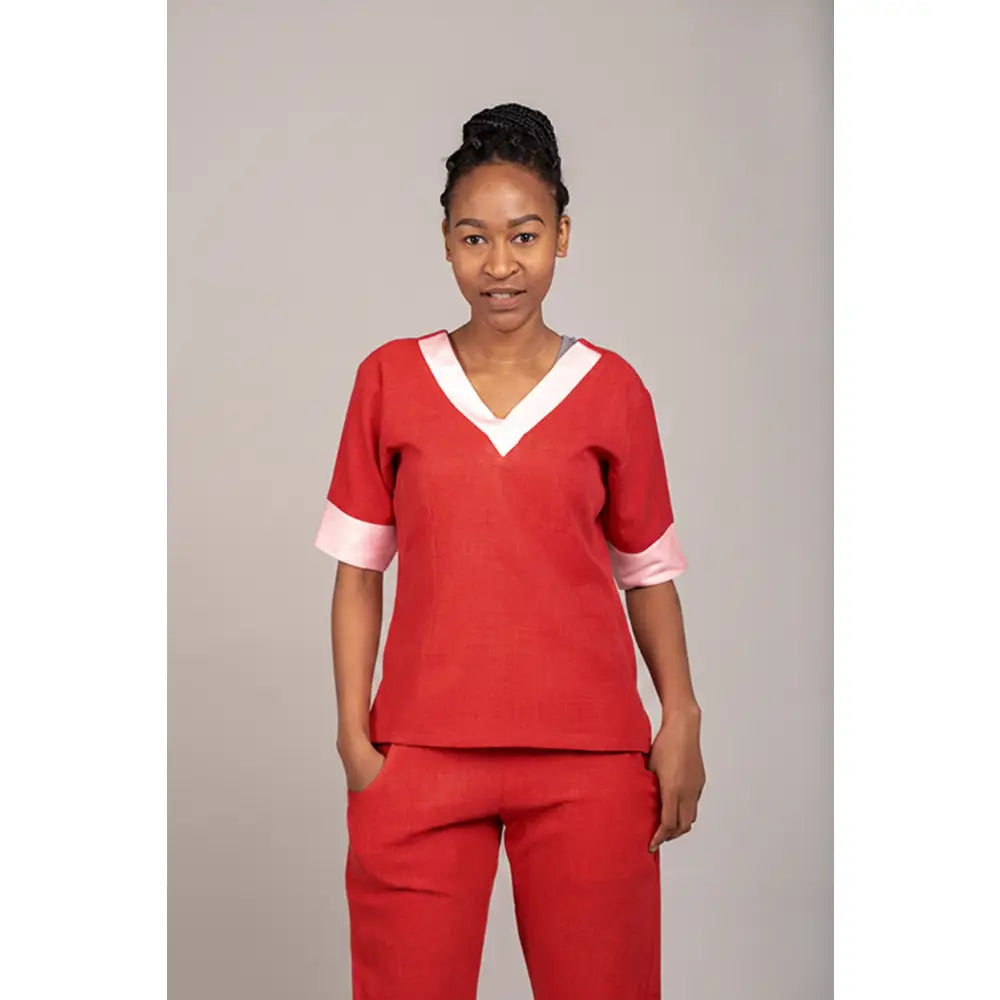 2 piece Suit V-neck Short Sleeve-Zihle Range - XL / Red - Scrubs
