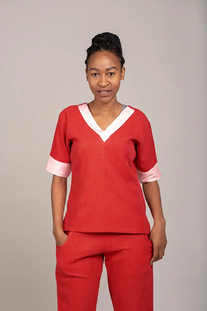 2 piece Suit V-neck Short Sleeve-Zihle Range - XL / Red - Scrubs