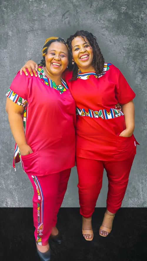 African print scrubs with Ndebele Trimmings - Scrubs