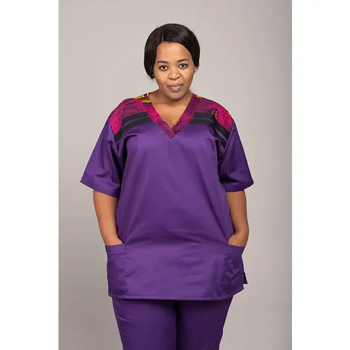 African Print -V neck - Zamani Range - S / purple / male - Scrubs
