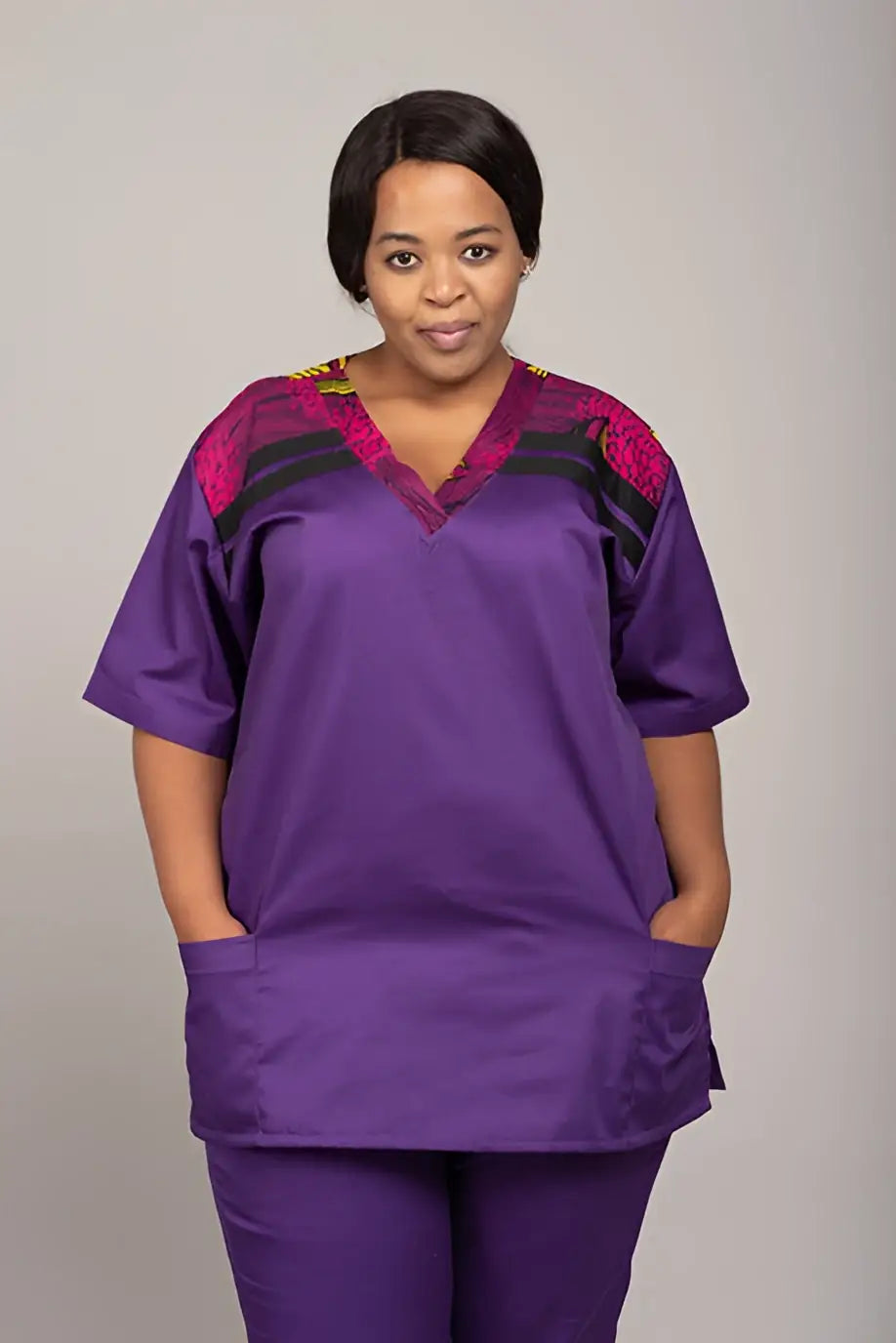 African Print -V neck - Zamani Range - S / purple / male - Scrubs