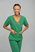 Mock Wrap scrubs -African print trimming - Zamani Range - Scrubs